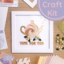 Load image into Gallery viewer, Tea pot craft kit using iris folding to make a 12 inch square wall art piece in cream

