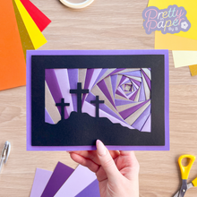 Load image into Gallery viewer, Three Crosses Iris Fold CArd in purple
