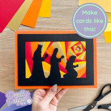 Load image into Gallery viewer, three wise men silhouette iris fold card in orange
