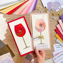 Load image into Gallery viewer, Time to Celebrate Iris Folding Kit | Wine, Gin, Champagne Glass Card Making Kit Intermediate | Personalised Craft Activity
