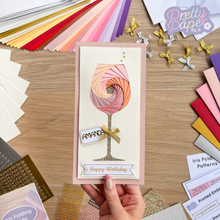 Load image into Gallery viewer, Time to Celebrate Iris Folding Kit | Wine, Gin, Champagne Glass Card Making Kit Intermediate | Personalised Craft Activity
