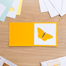 Load image into Gallery viewer, Butterfly aperture cut-out on Buttercup card blank
