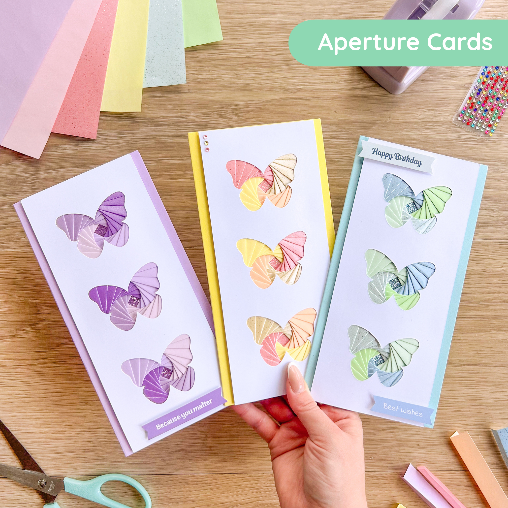 Triple Butterfly Aperture Cards (Pack of 3) | 3 x Rectangular White Ap ...