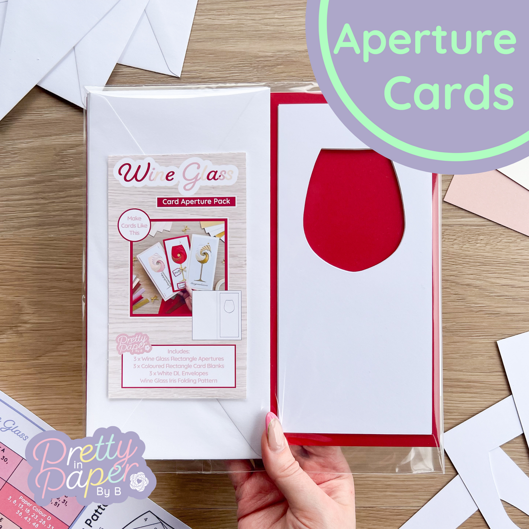 Wine Glass Aperture Pack (Pack of 3) | Rectangular White Apertures (x3), Coloured Card Blanks x3,  DL Envelopes x3 | Beginner