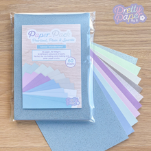 Load image into Gallery viewer, Winter Wonderland Paper Pack A5, 60 Sheets | Plain &amp; Sparkle Paper Pad | Blue Lilac Turquoise Silver Craft Paper
