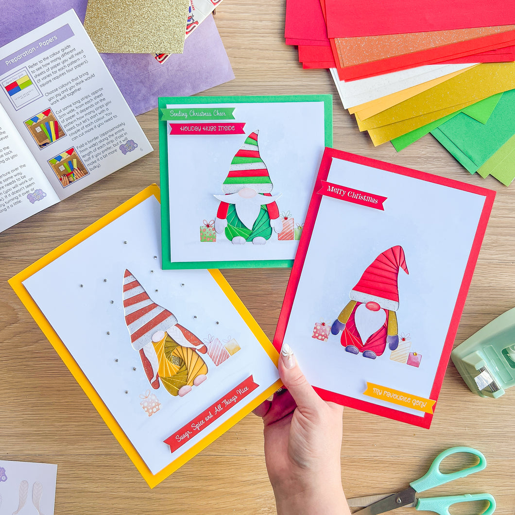 Wonky Gonks Card Making Kit| Traditional Christmas Edition | Beginner Iris Folding Craft Kit | Letterbox Craft Kit Gift | Red Green Gold