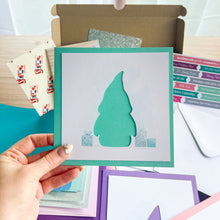 Load image into Gallery viewer, Wonky Gonks Card Making Kit | Winter Wonderland Edition | Beginner Iris Folding Craft Kit | Letterbox Craft Kit Gift | Blue Purple Teal
