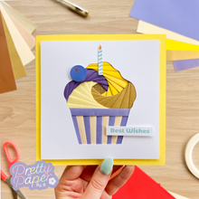 Load image into Gallery viewer, Cupcake Iris Folding Pattern PDF &amp; SVG | Beginner Cake Printable Download | Cut File | Card Making Template
