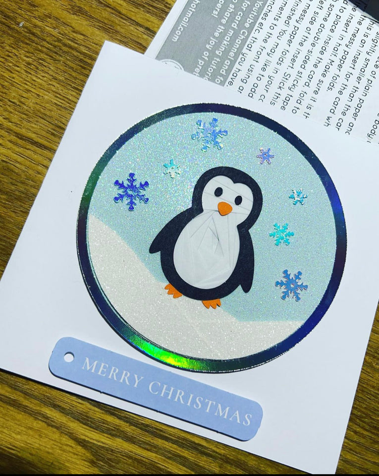 Iris folding penguin card with Merry Christmas greeting