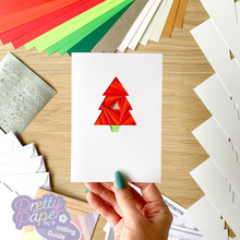 Load image into Gallery viewer, Christmas tree card made with the traditional Xmas tree pattern
