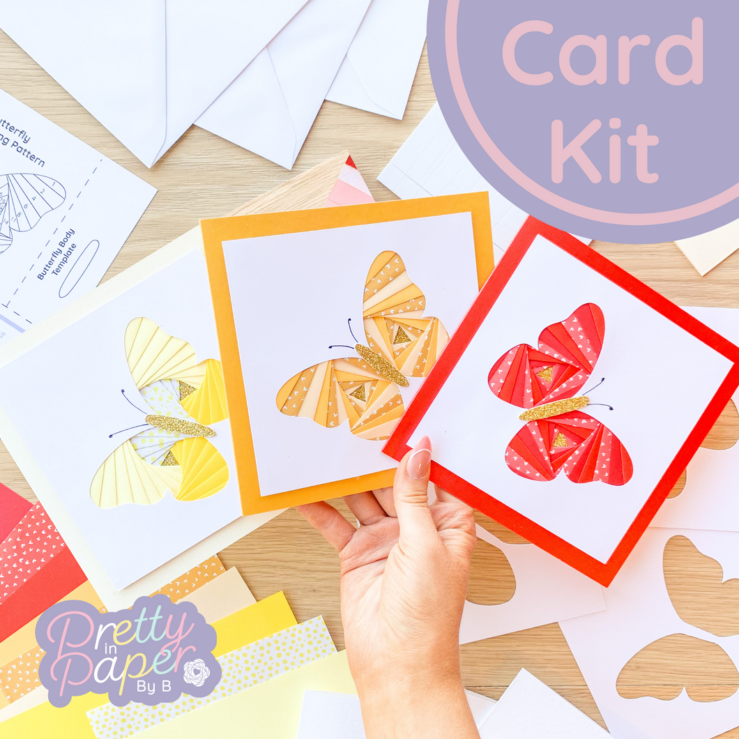 Butterfly Card Making Kit | Spring Iris Folding Cards | Intermediate Craft Kit Gift | Warm Colours | Letterbox Gift