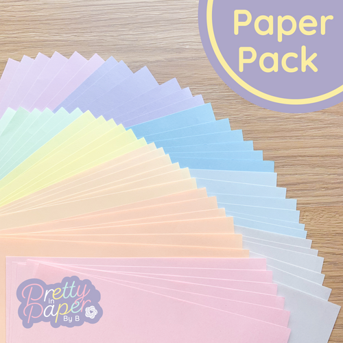 Pastel coloured paper: pink, salmon, cream, yellow, green, grey, blue, sea blue, lavendar, lilac paper