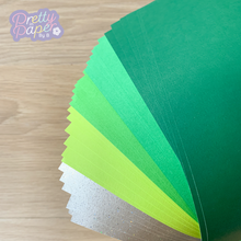 Load image into Gallery viewer, Rainforest green pearl, plain and sparkle iris folding paper
