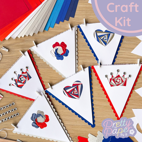 Coronation craft kit bunting in red white blue and silver