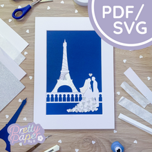 Load image into Gallery viewer, Eiffel Tower Iris Folding Pattern PDF &amp; SVG | Paris Beginner Iris Folding Template Download | Cut File | Card Making Template
