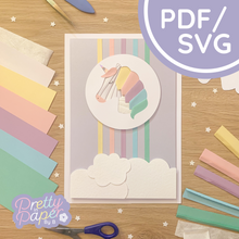 Load image into Gallery viewer, Unicorn Iris Folding Pattern Template PDF &amp; SVG | Unicorn Printable PDF Download &amp; Cut File | Card Making
