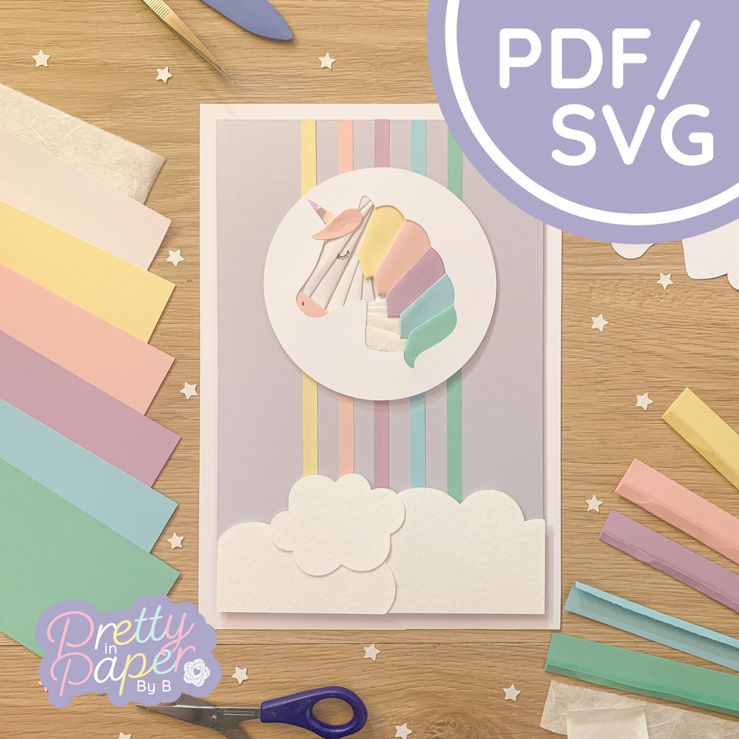 Unicorn Iris Folding Pattern Template PDF & SVG | Unicorn Printable PDF Download & Cut File | Card Making